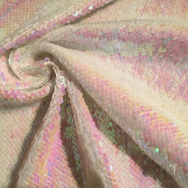 Mermaid Reversible 5mm Sequin Fabric Flip Two Tone Stretch Material - 130cm wide - Iridescent Pink & White sequins