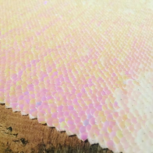 Mermaid Reversible 5mm Sequin Fabric Flip Two Tone Stretch Material - 130cm wide - Iridescent Pink & White sequins