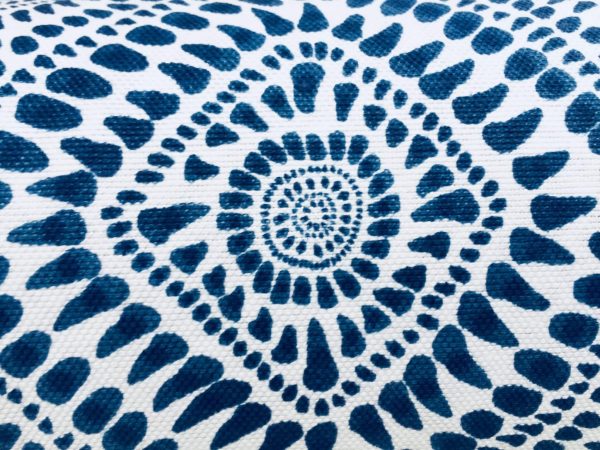 Blue & White Spanish Tile Flower Mandala Fabric Cotton Panama Material for Dress Decor Curtain Upholstery - 110" or 280cm wide