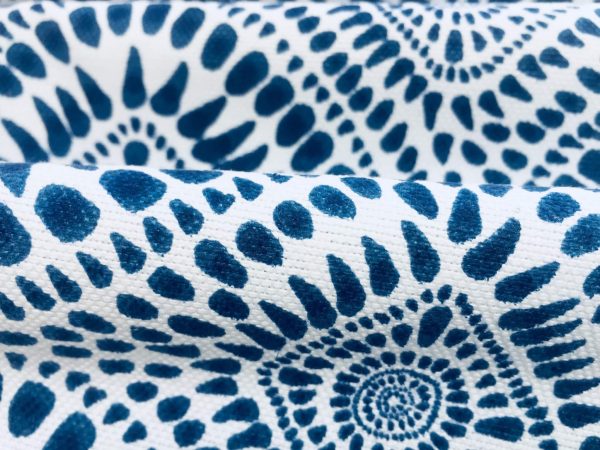 Blue & White Spanish Tile Flower Mandala Fabric Cotton Panama Material for Dress Decor Curtain Upholstery - 110" or 280cm wide