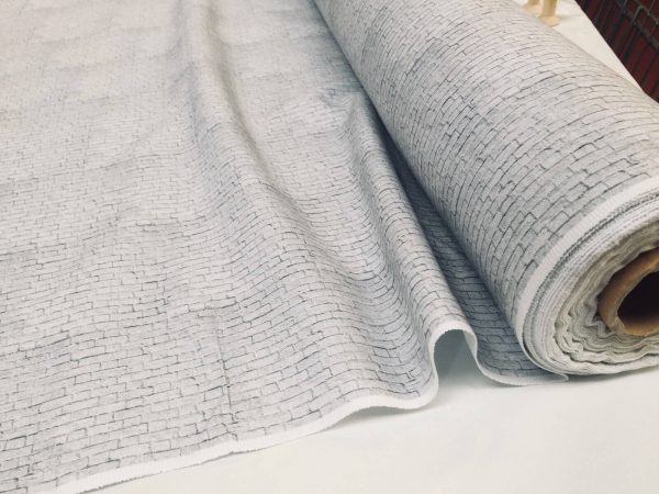 SMALL White Brick Wall Print Cotton Fabric - Stone Bricks Curtain Dress Backdrop Material - 55''/ 140cm wide