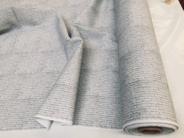 SMALL White Brick Wall Print Cotton Fabric - Stone Bricks Curtain Dress Backdrop Material - 55''/ 140cm wide