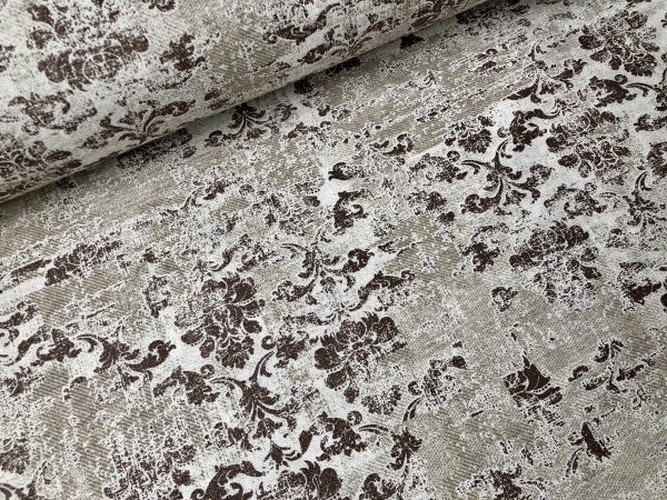 Antique Vintage Damask Print Fabric Baroque Material for Curtains Upholstery Dressmaking - 110'' (280cm) extra wide - BROWN & Cream - Image 3
