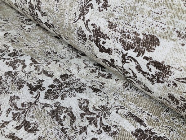 Antique Vintage Damask Print Fabric Baroque Material for Curtains Upholstery Dressmaking - 110'' (280cm) extra wide - BROWN & Cream - Image 2
