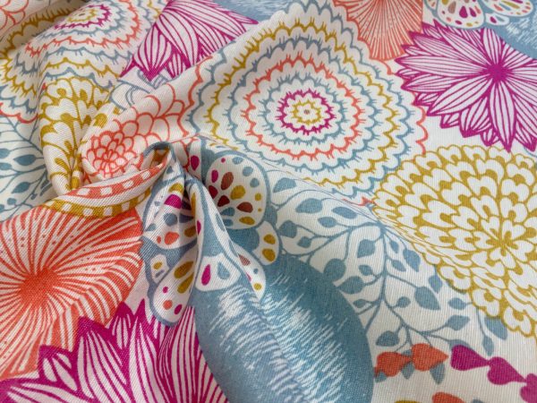 Pink Flowers & Leaves Floral Mandala Fabric Curtain Material for Dress Decor Curtain Upholstery - 54" wide