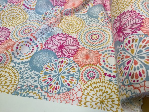 Pink Flowers & Leaves Floral Mandala Fabric Curtain Material for Dress Decor Curtain Upholstery - 54" wide