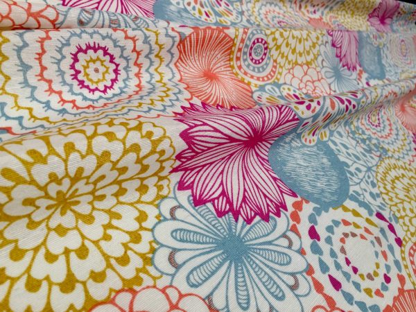 Pink Flowers & Leaves Floral Mandala Fabric Curtain Material for Dress Decor Curtain Upholstery - 54" wide