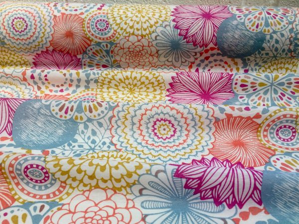 Pink Flowers & Leaves Floral Mandala Fabric Curtain Material for Dress Decor Curtain Upholstery - 54" wide