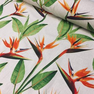 Bird of Paradise Ginger Plant Floral Fabric Orange Curtains Upholstery - 140cm Wide