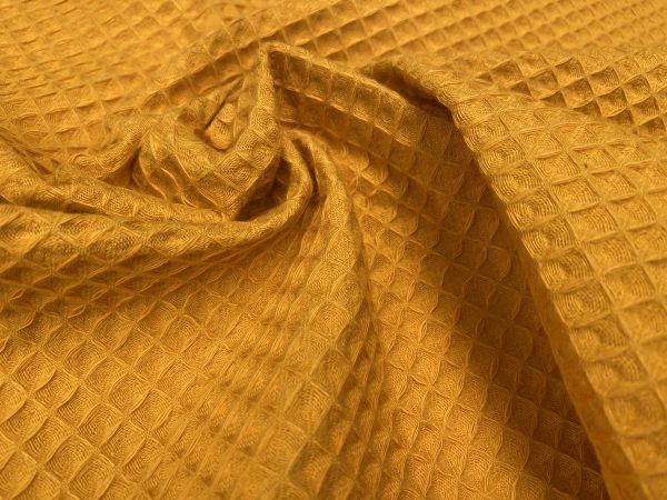 Cotton WAFFLE Pique Honeycombe Fabric Material - bathrobe, gown, towel, cushion -  150cm wide - Mustard Yellow - Image 3