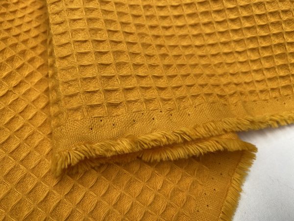 Cotton WAFFLE Pique Honeycombe Fabric Material - bathrobe, gown, towel, cushion -  150cm wide - Mustard Yellow - Image 2