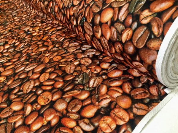COFFEE BEANS Bean Cafe Cotton Fabric - Curtain Upholstery Craft material - 110''/ 280 cm Extra wide - BROWN