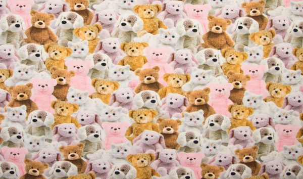 Sweet TEDDY BEAR Fabric plush toys cats bears dogs - Stretch Cotton Jersey Material for kids - 160cm wide Pink