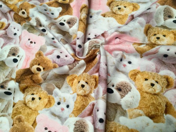 Sweet TEDDY BEAR Fabric plush toys cats bears dogs - Stretch Cotton Jersey Material for kids - 160cm wide Pink