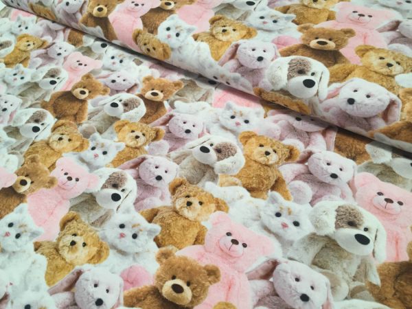 Sweet TEDDY BEAR Fabric plush toys cats bears dogs - Stretch Cotton Jersey Material for kids - 160cm wide Pink