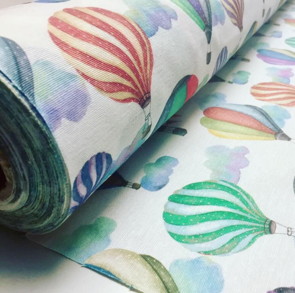 White Hot Air Balloon Print Fabric Cotton Material for Dress Making