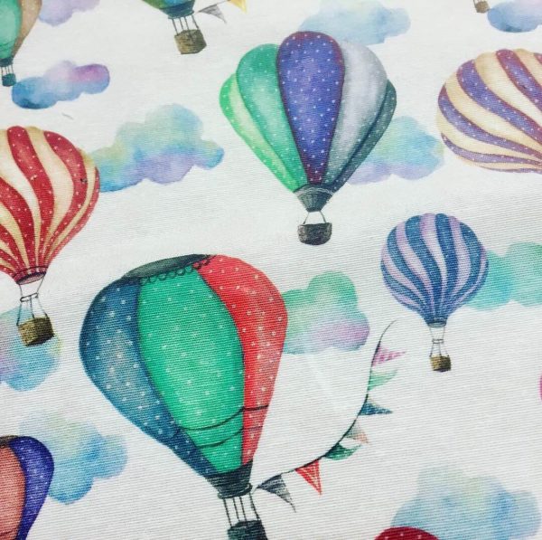 White Hot Air Balloon Print Fabric Cotton Material for Dress Making Curtains Upholstery Home Decor - 280cm EXTRA WIDE