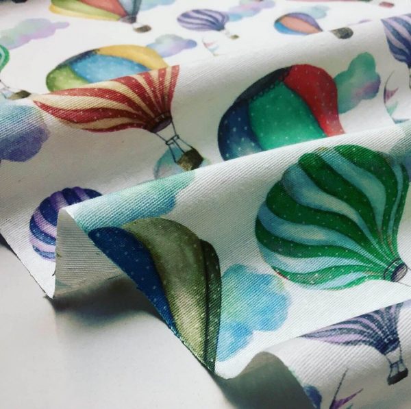 White Hot Air Balloon Print Fabric Cotton Material for Dress Making Curtains Upholstery Home Decor - 280cm EXTRA WIDE