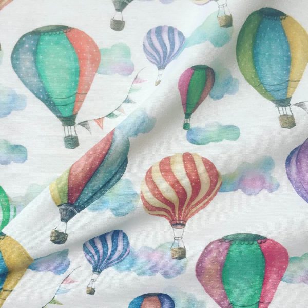 White Hot Air Balloon Print Fabric Cotton Material for Dress Making Curtains Upholstery Home Decor - 280cm EXTRA WIDE