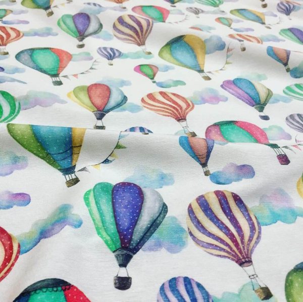 White Hot Air Balloon Print Fabric Cotton Material for Dress Making Curtains Upholstery Home Decor - 280cm EXTRA WIDE