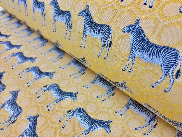 MUSTARD ZEBRA Jacquard Cotton Fabric Upholstery Material animal cloth 55''/ 140cm wide Lush