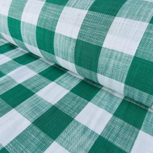 Green & White Gingham Linen Checked Linen Fabric Plaid Material Buffalo Check Cotton Yarn Tartan - 59" or 150cm wide