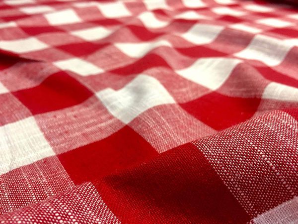 Gingham Linen Checked Linen Fabric Plaid Material Buffalo Check Cotton Yarn -140cm wide- Red & White