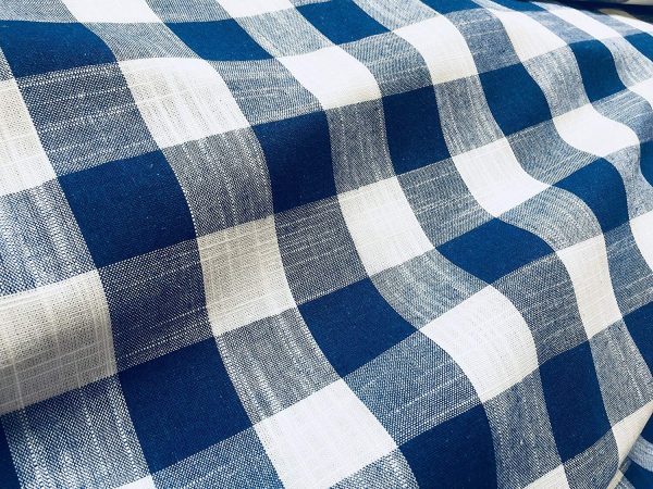 Gingham Linen Checked Linen Fabric Plaid Material Buffalo Check Cotton Yarn -140cm wide- Royal Blue & White