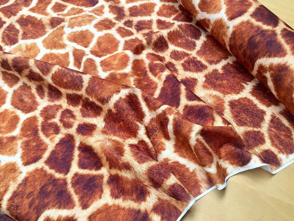 Giraffe Fabric Digital Animal Print Cotton Material - curtains, decor, dress, furnishing - Brown, Bronze & Cream Squares -55''/140cm wide