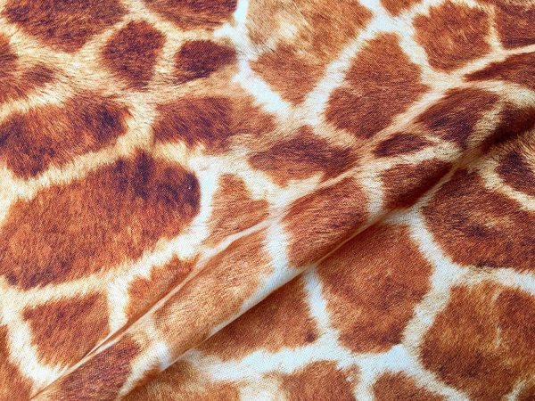 Giraffe Fabric Digital Animal Print Cotton Material - curtains, decor, dress, furnishing - Brown, Bronze & Cream Squares -55''/140cm wide