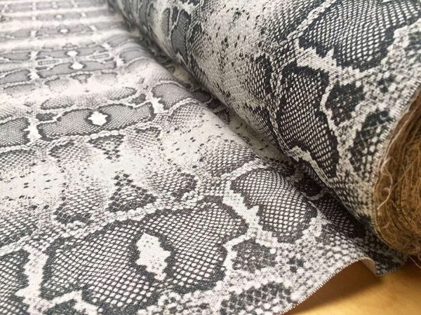 GREY Snake Skin Fabric Snakeskin Animal Print Cotton Material DIGITAL - curtains, decor, dress, furnishing - 110"/280cm extra wide