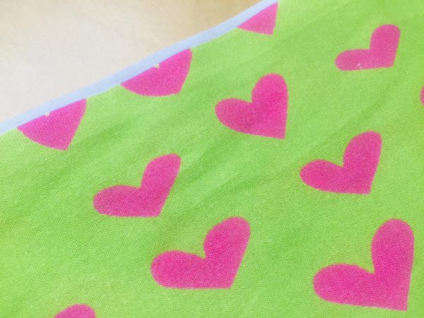 HEART Print 100% Cotton Poplin Fabric Material Lightweight Cloth Dress, Bedding, Curtains - 280cm (110") wide - Lime, Blue & Pink Hearts