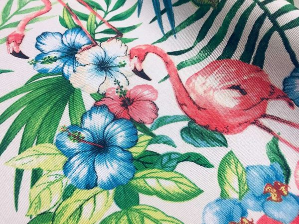 Pink Flamingo Bird Floral Fabric & Tropical Palm Leaf Garden Print Material - Curtains, Furnishing, Dress Making, Home Decor 55''/140cm wide