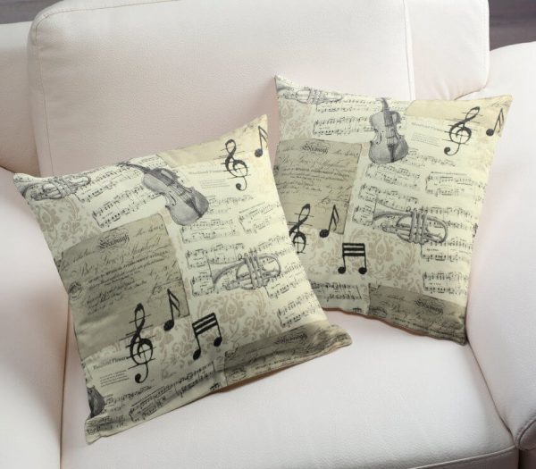 Small Musical Notes Cotton Fabric Music Note Print Material - Home Decor Curtains Upholstery - 140cm (55") wide - Black & Cream Canvas