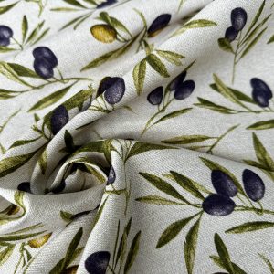 Small Black Olive Branch Fabric Olives Print Green Leaf Tree Linen Look Upholstery Kitchen Curtain Cotton Material 55" or 140cm Wide