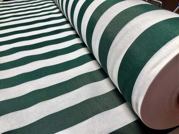 Teflon Waterproof Outdoor Fabric for cushion, gazebo, beach - 140cm wide, sold by metre - DARK GREEN & White Stripe Material Stripes