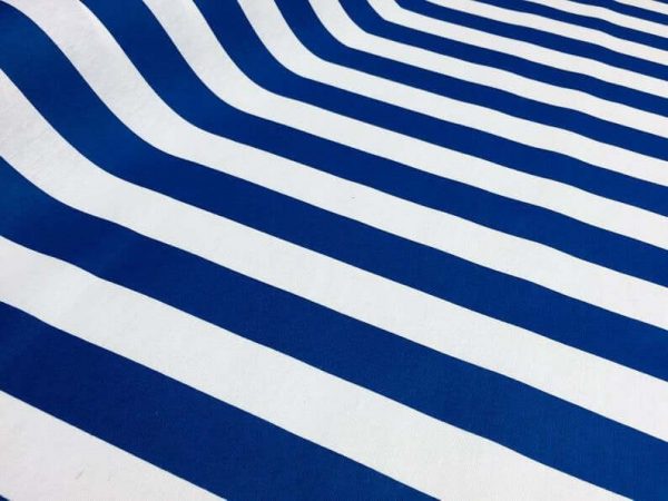 Teflon Waterproof Outdoor Fabric for cushion, gazebo, beach - 140cm wide, sold by metre - ROYAL BLUE & White Stripe Material Stripes