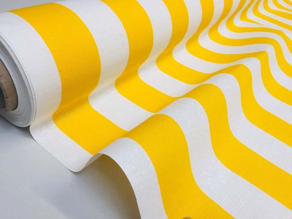 Teflon Waterproof Outdoor Fabric for cushion, gazebo, beach - 140cm wide, sold by metre - YELLOW & White Stripe Material Stripes