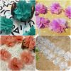 Flower Rose Petals Chiffon Leaves Trim Wedding Dress Bridal Lace Fabric - sold by the yard