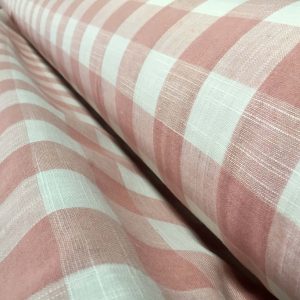 Gingham Linen Checked Linen Fabric Plaid Material Buffalo Check Cotton Yarn -dressmaking, curtains, curtains 140cm wide- Pink & White Checks