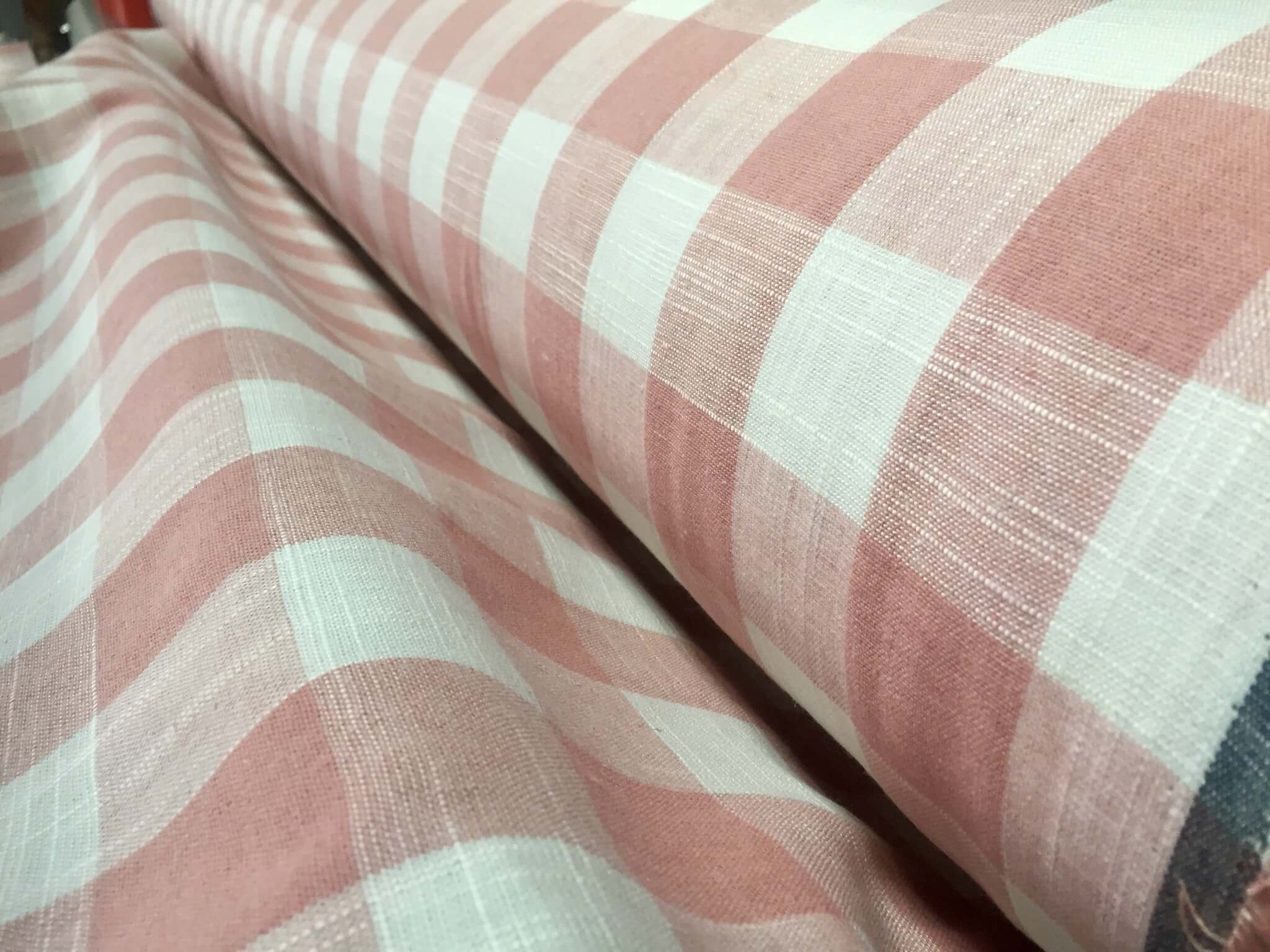 Pink White Gingham Fabric Large Checks