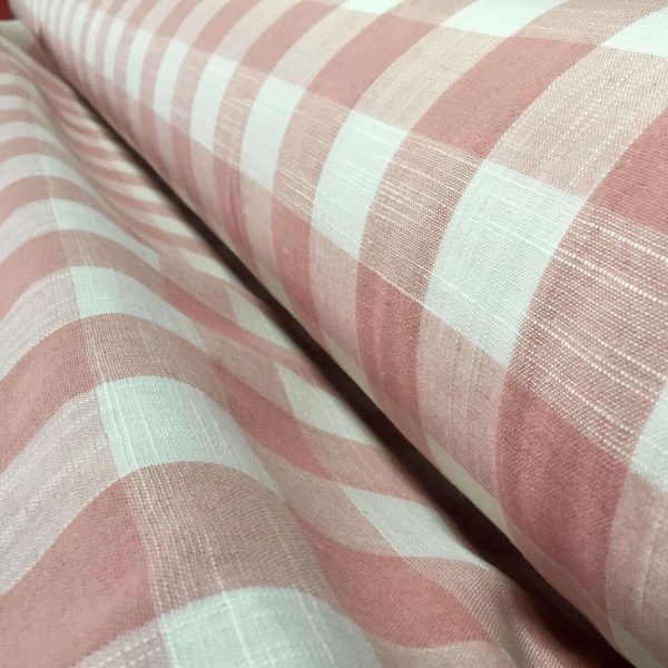 Gingham Linen Checked Linen Fabric Plaid Material Buffalo Check Cotton Yarn -dressmaking, curtains, curtains 140cm wide- Pink & White Checks