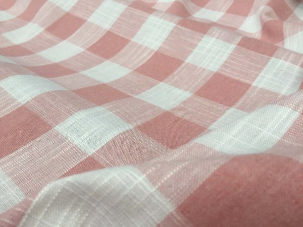 Gingham Linen Checked Linen Fabric Plaid Material Buffalo Check Cotton Yarn -dressmaking, curtains, curtains 140cm wide- Pink & White Checks