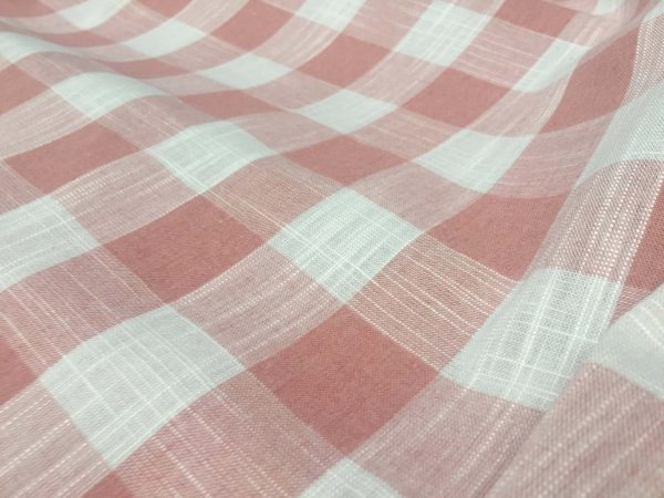 Gingham Linen Checked Linen Fabric Plaid Material Buffalo Check Cotton Yarn -dressmaking, curtains, curtains 140cm wide- Pink & White Checks
