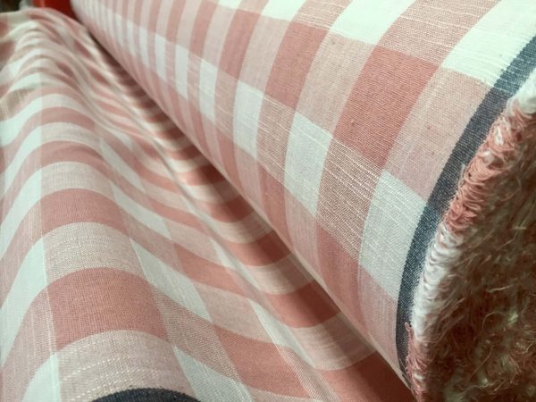 Gingham Linen Checked Linen Fabric Plaid Material Buffalo Check Cotton Yarn -dressmaking, curtains, curtains 140cm wide- Pink & White Checks