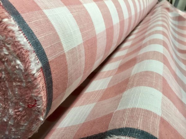 Gingham Linen Checked Linen Fabric Plaid Material Buffalo Check Cotton Yarn -dressmaking, curtains, curtains 140cm wide- Pink & White Checks
