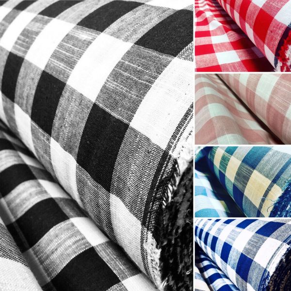 Gingham Linen Checked Linen Fabric Plaid Material Buffalo Check Cotton Yarn -dressmaking, curtains, curtains 140cm wide- Pink & White Checks