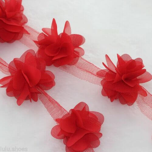 Flower Rose Petals Chiffon Leaves Trim Wedding Dress Bridal Lace Fabric ...