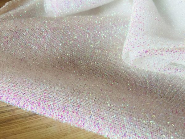 Lurex Metallic Tinsel Fabric Material Stretch - 59"/150cm Wide - Sparkling Metallic Shimmer Color - Iridescent Pink