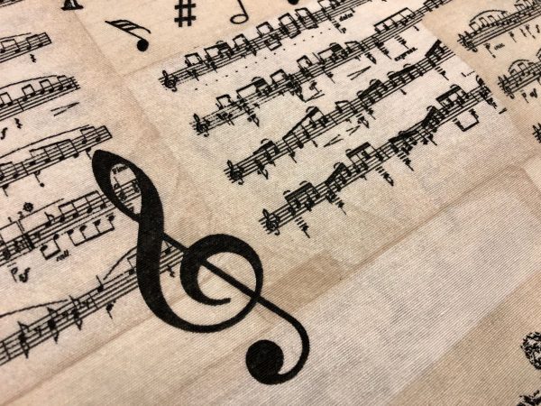 Violin & Music Notes Fabric for Curtains Upholstery cotton material - 110"/280cm extra wide - Black and Cream musical note print canvas